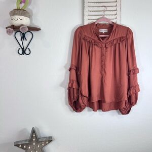 APIECE APART TERRA-COTTA BALLOON SKEEVE BLOUSE